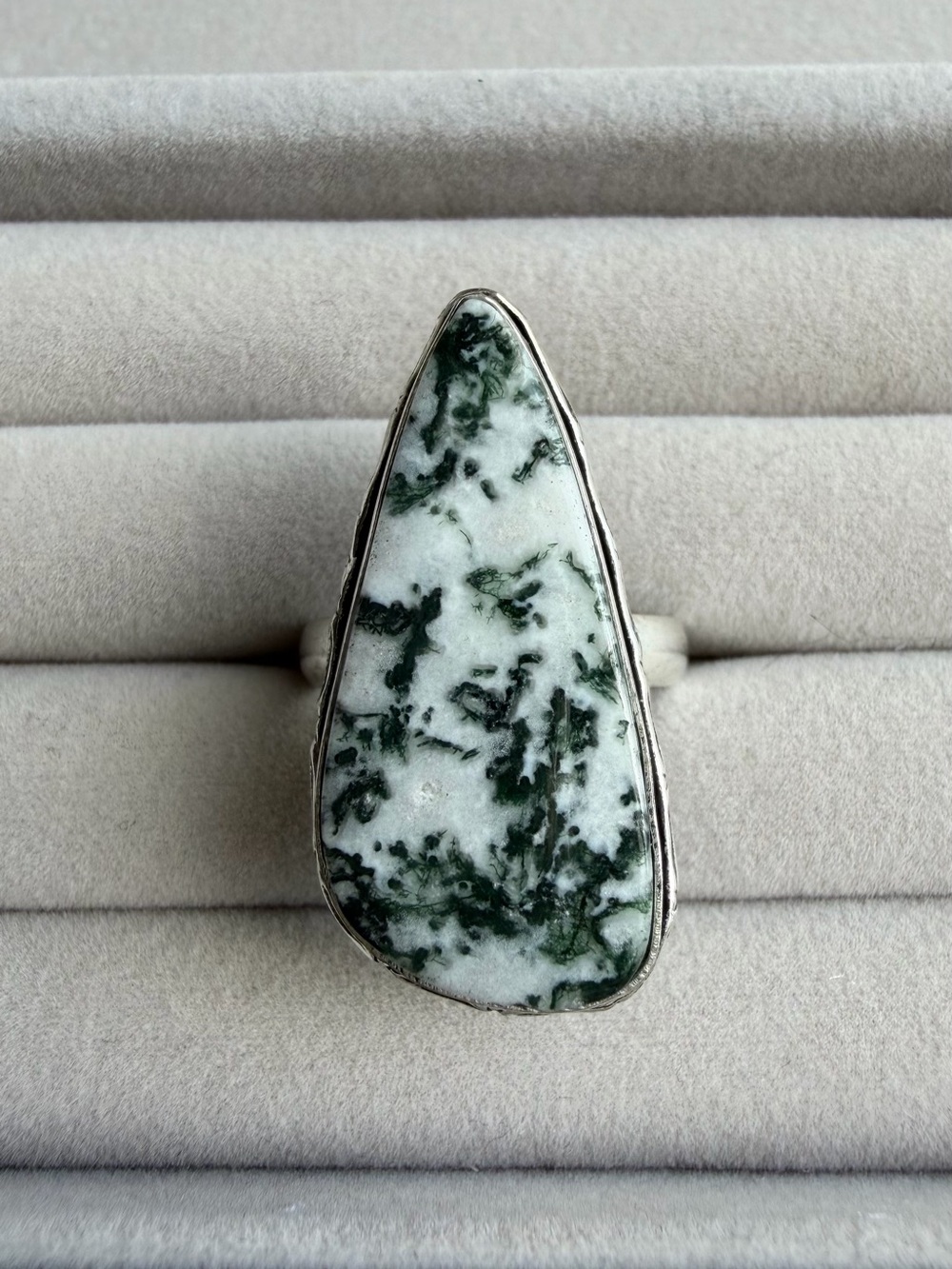 925 Sterling Silver Tree Agate Teardrop Boho Statement Ring